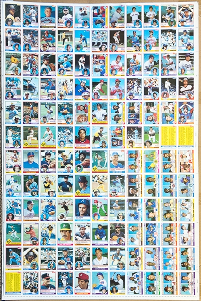 RARE Lot of 6 - 1983 Topps Baseball Uncut Sheets w. 2 Sheets w. Boggs Rookie Cards on Cyan and  B/W sheets (other 4 sheets inc. identical cards w. managers on b/w, cyan, magenta, yellow)