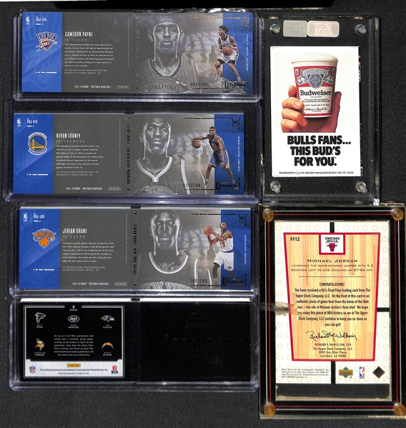 Lot of 26 Football & Basketball Booklet Autograph & Jersey Cards w. Michael Jordan Schedule (1985) & Floor Relics