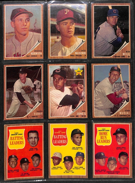 1962 Topps Baseball Near Complete Set - Includes 592 of 598 Cards - Plus 59 Green Tint Cards 