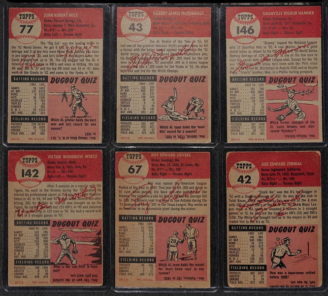 Lot of 53 - 1953 Topps Baseball Cards w. Johnny Mize