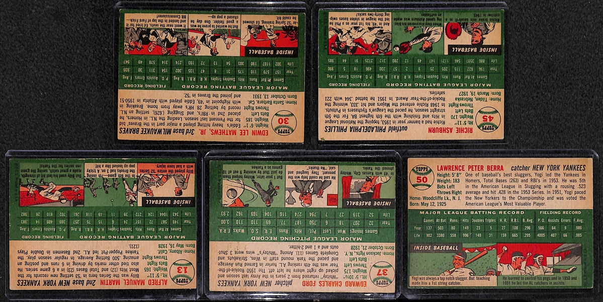 Lot of 60 - 1954 Topps Baseball Cards w. Yogi Berra
