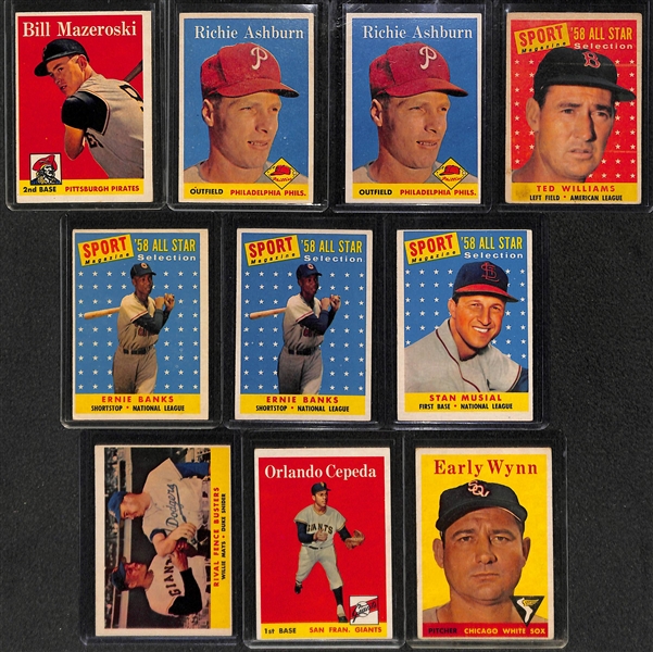 Lot of 150+ 1958 Topps Baseball Cards w. Bill Mazeroski