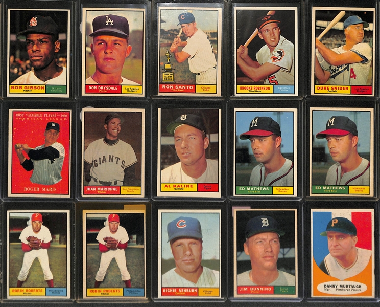Lot of 225+ 1961 Topps Baseball Cards w. Bob Gibson
