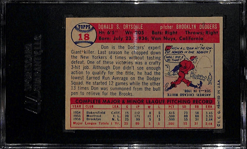 1957 Topps Don Drysdale Rookie Graded SGC 86 (7.5) NM+