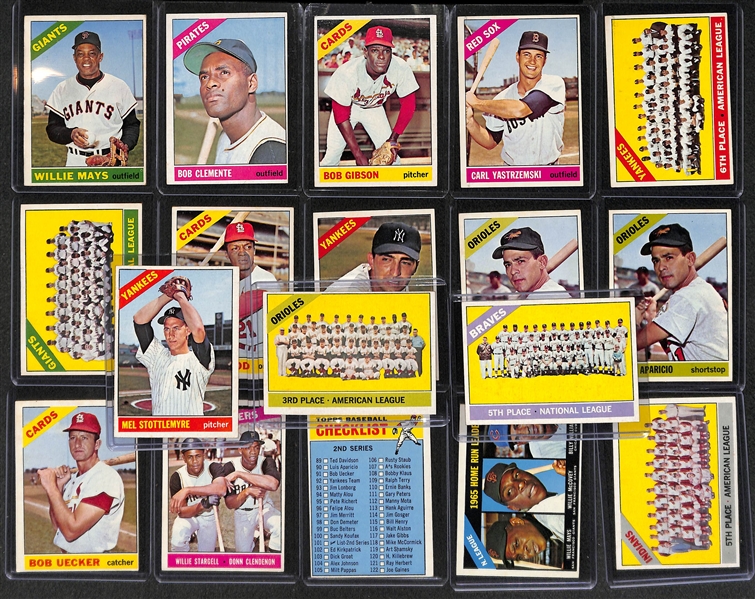 Lot of 18 - 1966 Topps Baseball Cards w. Mays & Clemente
