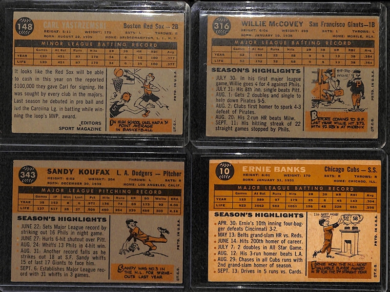 Lot of 4 - 1960 Topps Baseball Cards w. Yastrzemski & McCovey Rookie Cards