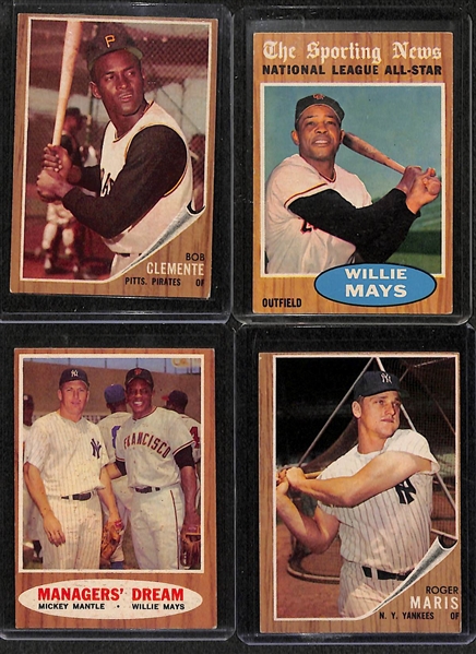 Lot of 4 - 1962 Topps Baseball Cards w. Roberto Clemente