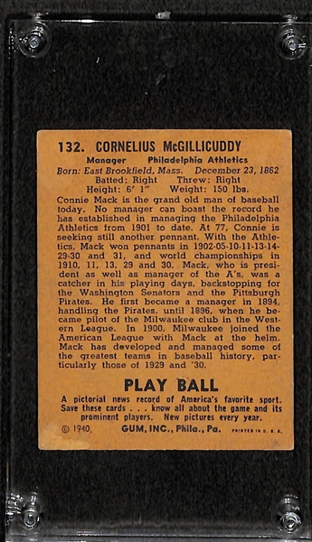 1940 Play Ball Connie Mack #132 Baseball Card