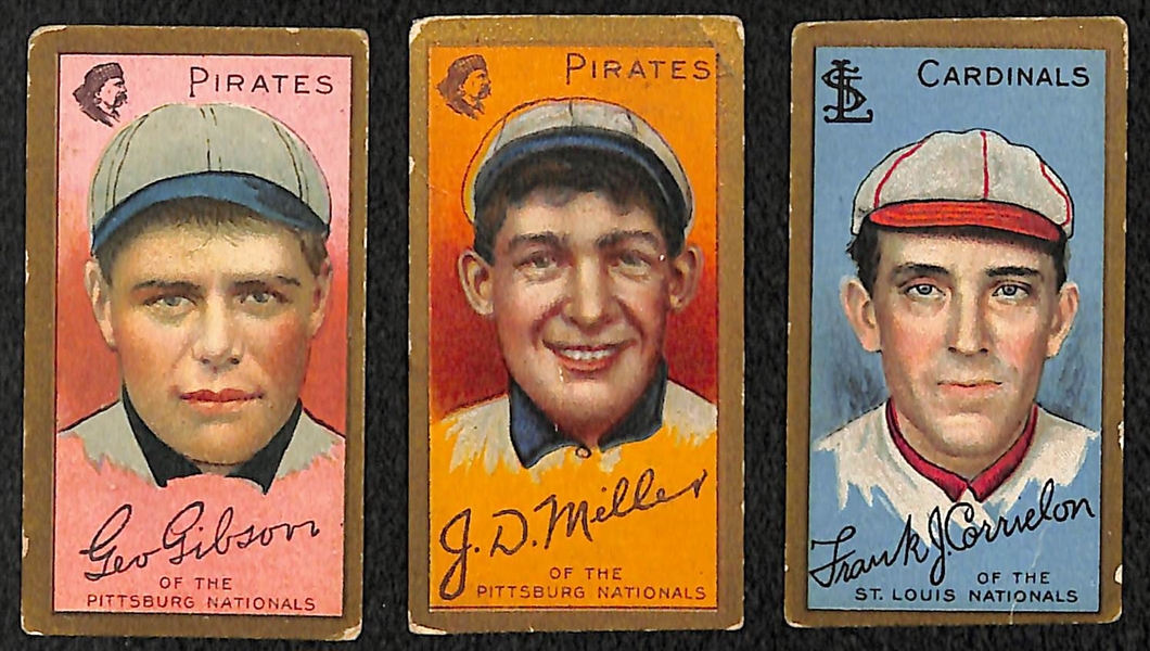Lot of (3) 1911 T205 Tobacco Baseball Cards (George Gibson, John Miller, and Frank Corridon)