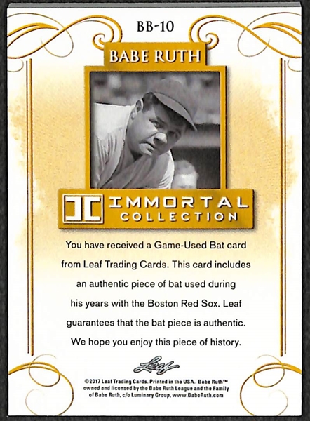 2017 Leaf Immortal Collection Babe Ruth Game Used Red Sox Bat Card #1/5 