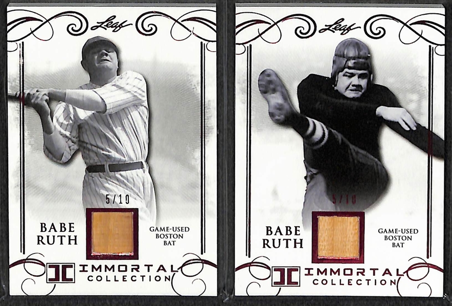 Lot of (2) 2017 Leaf Immortal Collection Babe Ruth Game Used Red Sox Bat Cards - Both Numbered to 10 