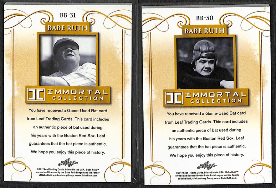 Lot of (2) 2017 Leaf Immortal Collection Babe Ruth Game Used Red Sox Bat Cards - Both Numbered to 10 