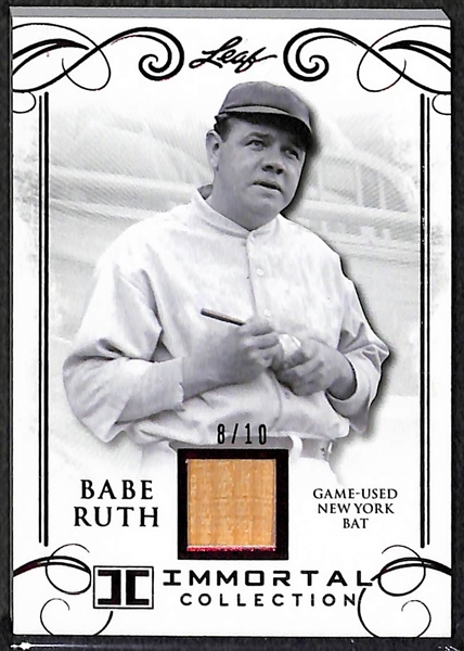 Lot of (2) 2017 Leaf Immortal Collection Babe Ruth Game Used Yankees Bat Cards - Both Numbered to 10 