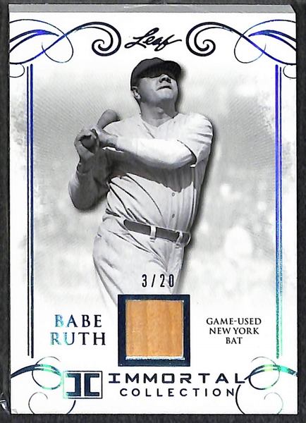 Lot of (2) 2017 Leaf Immortal Collection Babe Ruth Game Used Yankees Bat Cards - Both Numbered 3/20 (his jersey number) 