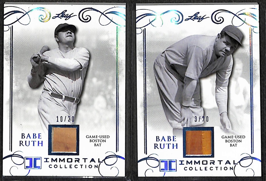 Lot of (2) 2017 Leaf Immortal Collection Babe Ruth Game Used Red Sox Bat Cards - Both Numbered to 20 (one is numbered 3/20, his jersey number) 