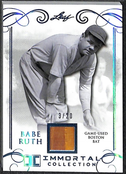 Lot of (2) 2017 Leaf Immortal Collection Babe Ruth Game Used Red Sox Bat Cards - Both Numbered to 20 (one is numbered 3/20, his jersey number) 