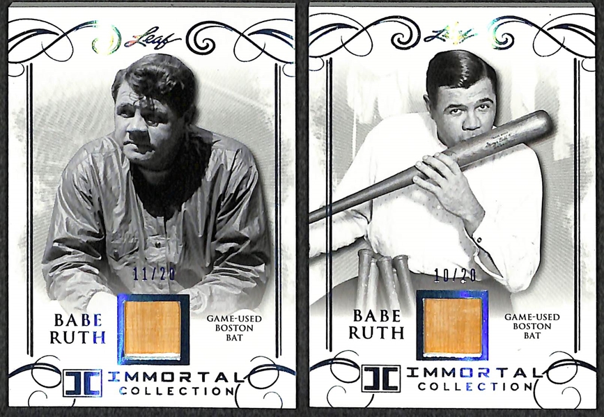Lot of (2) 2017 Leaf Immortal Collection Babe Ruth Game Used Red Sox Bat Cards - Both Numbered to 20