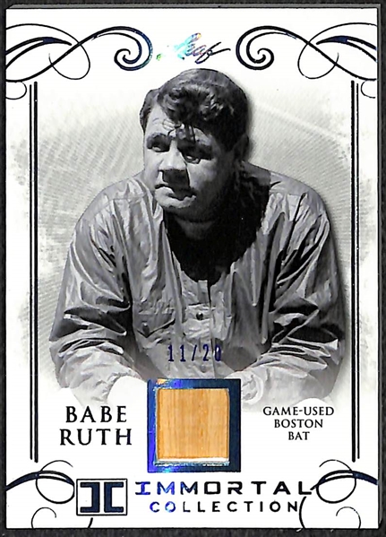 Lot of (2) 2017 Leaf Immortal Collection Babe Ruth Game Used Red Sox Bat Cards - Both Numbered to 20