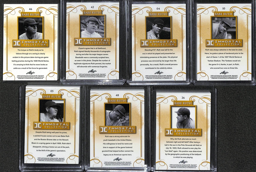 Lot of (7) 2017 Leaf Immortal Collection Babe Ruth Cards - Each Numbered to 10