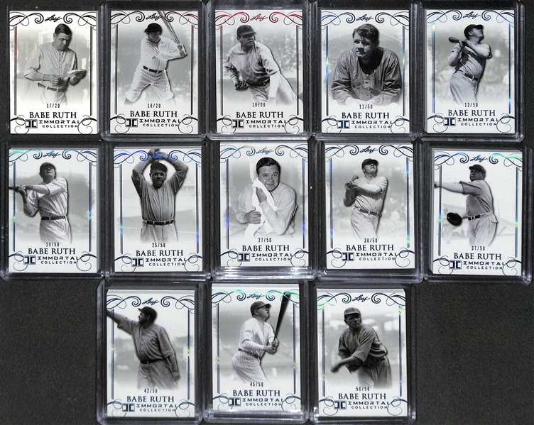 Lot of (13) 2017 Leaf Immortal Collection Babe Ruth Cards - Each Numbered to 20 or 50