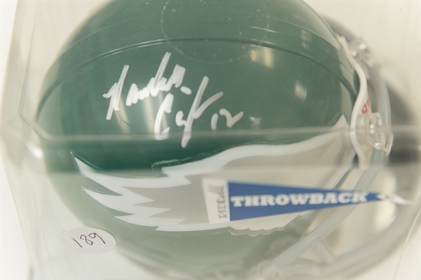 Lot of 4 Signed Football Mini Helmets w. Sayers, T. Brown, Cunningham, & Vermiel