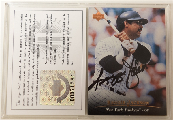 Lot of (9) Baseball Bobble Heads, Figures, & Stein (Inc. Babe Ruth & Derek Jeter) and a Reggie Jackson Signed Baseball Card (UDA)