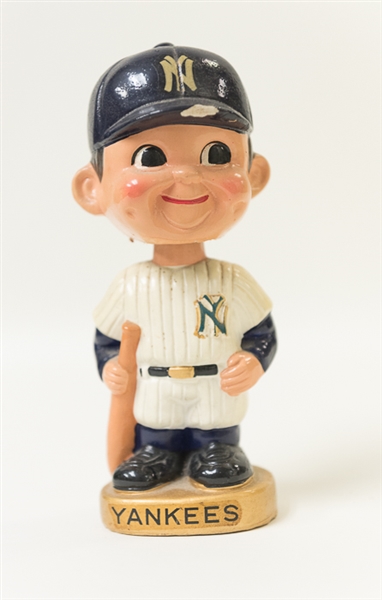 Early 1970s New York Yankees Player Bobble Head with Round Gold Base