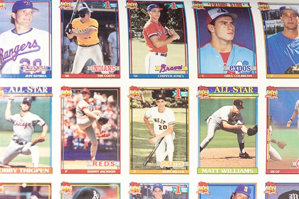 Lot of 3 Different 1991 Topps Baseball Uncut Sheet w. Frank Thomas & Chipper Jones Rookie Card