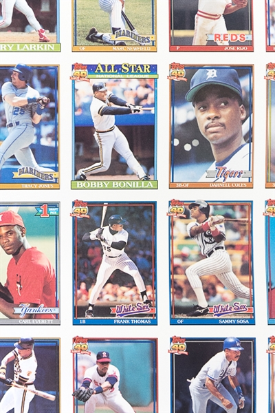 Lot of 3 Different 1991 Topps Baseball Uncut Sheet w. Frank Thomas & Chipper Jones Rookie Card