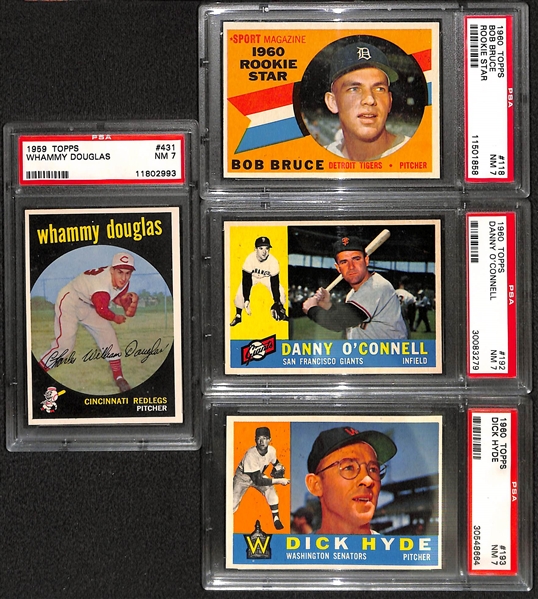 Lot of 4 - PSA 7 Baseball Cards - 1959 & 1960 w. Whammy Douglas