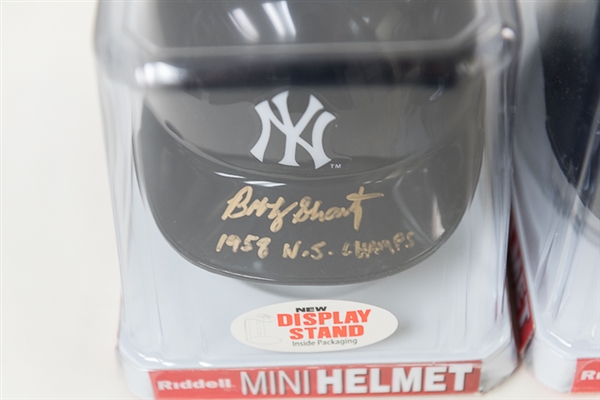 Lot of 3 Bobby Shantz Signed & Inscribed Yankees Mini Helmets