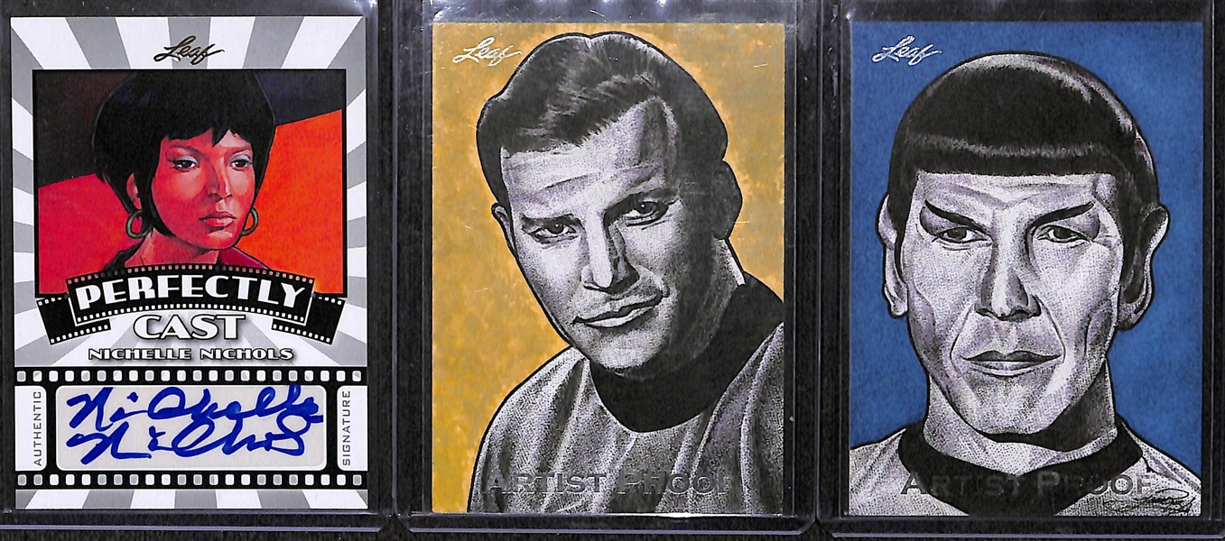 Lot of 3 Star Trek Leaf Cards - 2 Artists Proofs 1/1 Cards (Shatner/Nimoy) & Nichelle Nichols Autograph Card