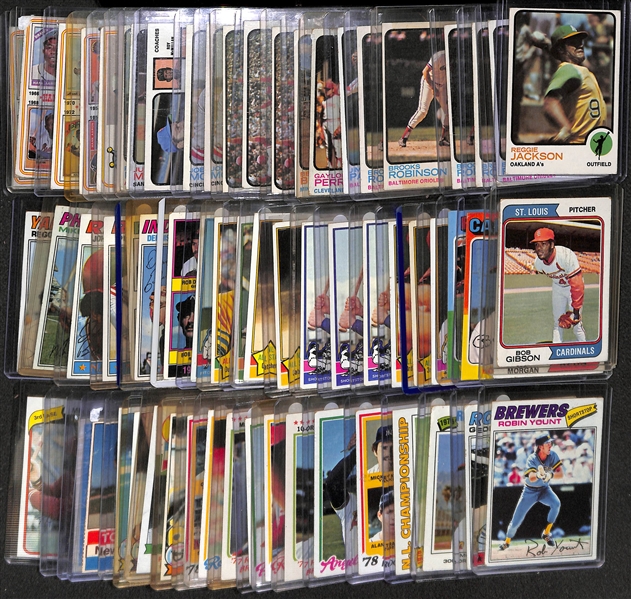 Lot of 60 1973-1979 Topps Baseball Cards w. 1974 Hank Aaron