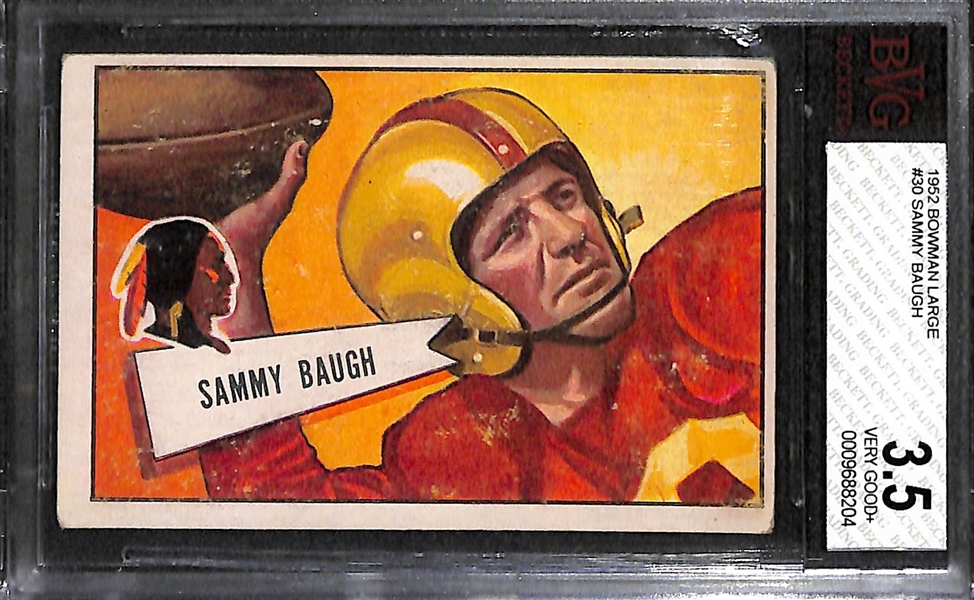 (2) Card Sammy Baugh Lot:  1949 Bowman Rookie (BVG 1.5 Fair) and 1952 Bowman Large (BVG 3.5)