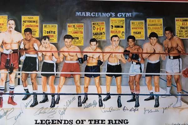Legends of the Ring Beautifully Matted/Framed Boxing Legends Signed Display (Ali, LaMotta, Patterson, Wepner, Ortiz, Pep, Basilio, Griffith, Giardello, McGirt) - JSA