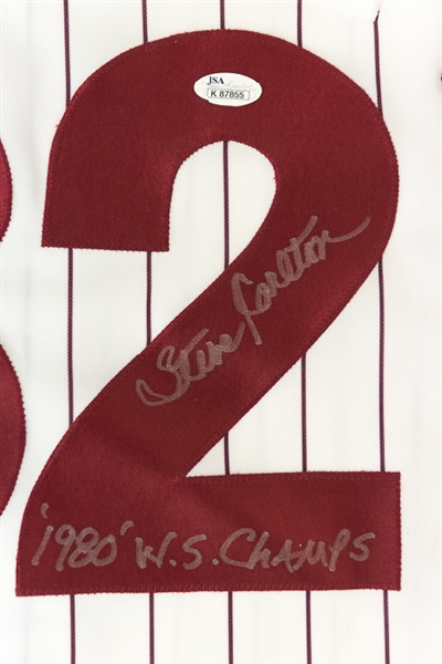Steve Carlton Signed Cooperstown Collection Phillies Jersey w '80 WS Champs Inscription (JSA)