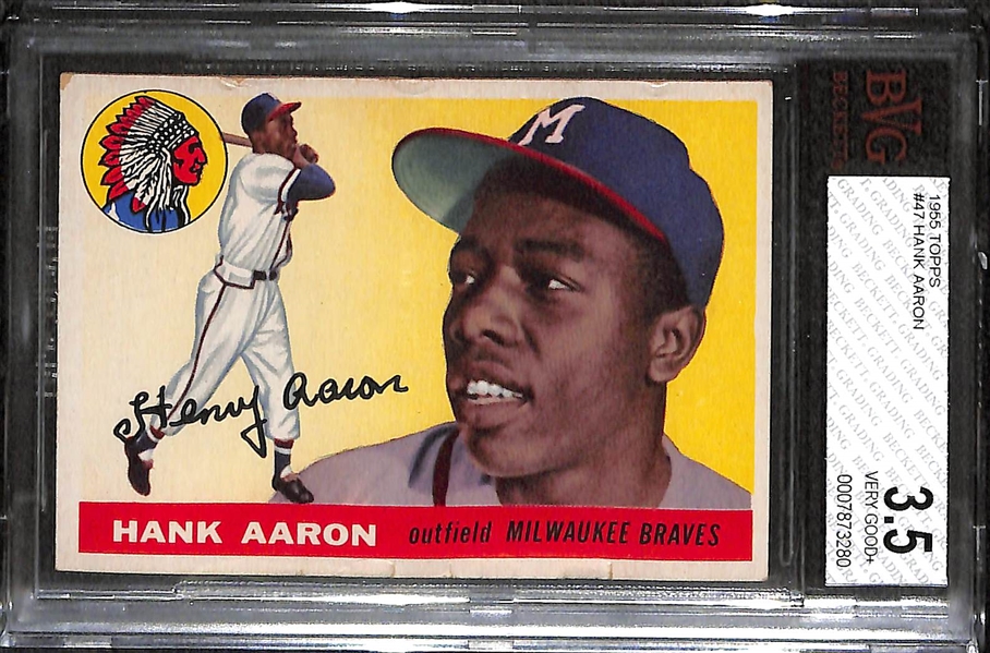1955 Topps #47 Hank Aaron (2nd Year) BVG 3.5 (VG+)
