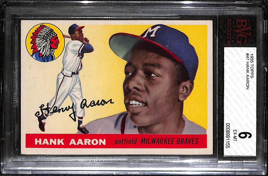 1955 Topps #47 Hank Aaron (2nd Year) BVG 6 (EX-MT)