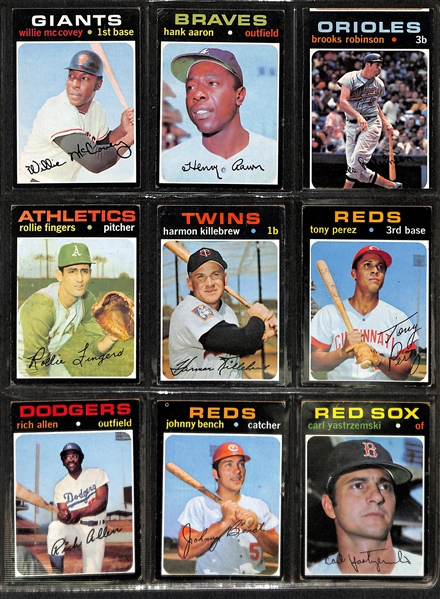 Lot of 470 Assorted 1971 Topps Baseball Cards w. Hank Aaron