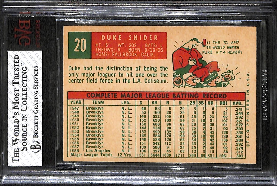 1959 Topps #20 Duke Snider BVG 7.5 (NM+)