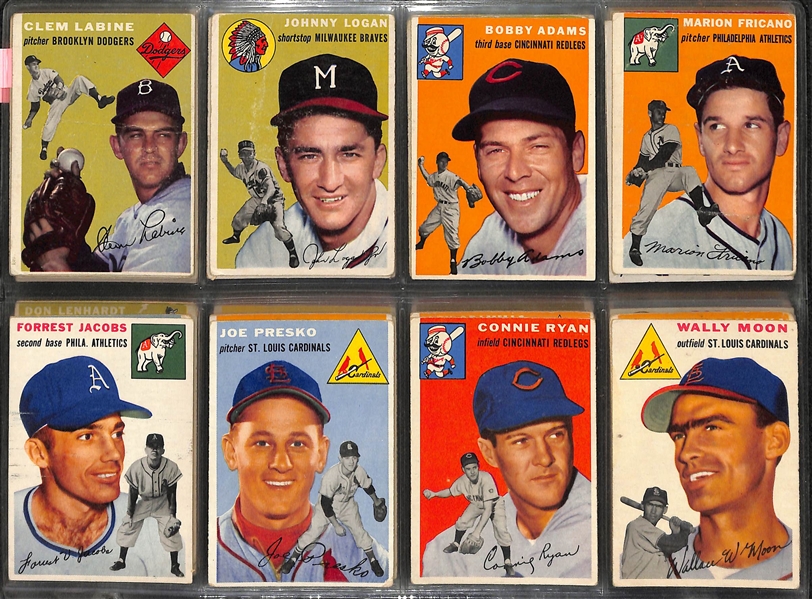 Lot of 108 Different 1954 Topps Baseball Cards w. Mays & Banks Rookie Card