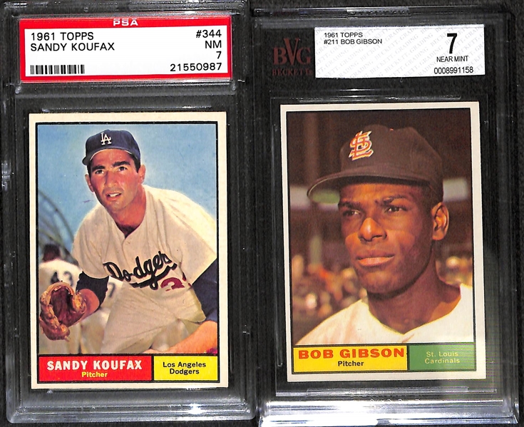 1961 Topps Graded Lot - #344 Koufax PSA 7; and #211 Gibson BVG 7