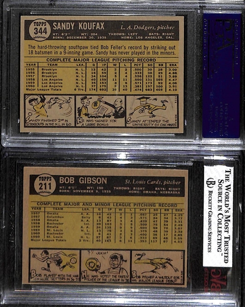 1961 Topps Graded Lot - #344 Koufax PSA 7; and #211 Gibson BVG 7