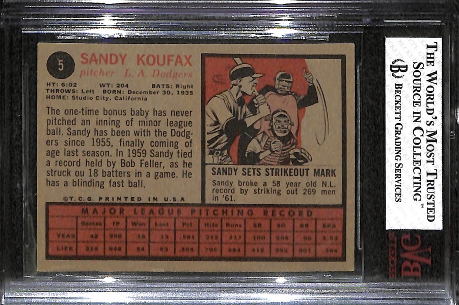 1962 Topps #5 Sandy Koufax BVG 7 (NM)