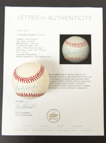 Sandy Koufax Autographed Official National League Baseball (SGC Letter)