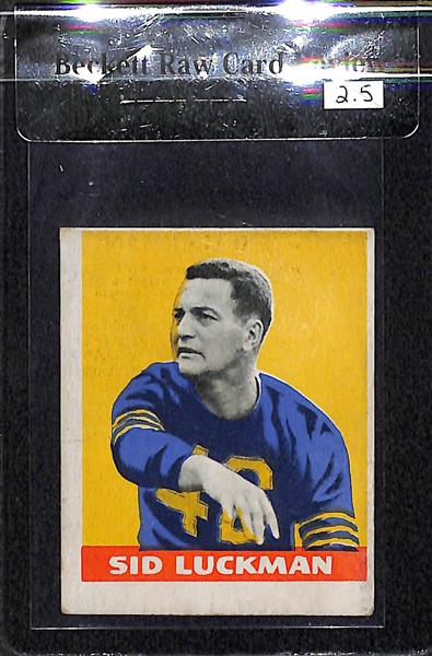 1948 Leaf Sid Luckman (#1) Rookie (Chicago Bears) - RARE HOF Rookie Graded Beckett BVG 2.5 Raw