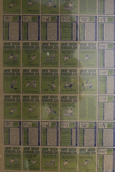 1972 Topps Football High Number Series Uncut Sheet w. Steve Spurrier RC & Joe Namath IA