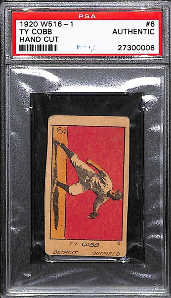 1920 W516-1 Ty Cobb Card #6 Strip Card - PSA Authentic