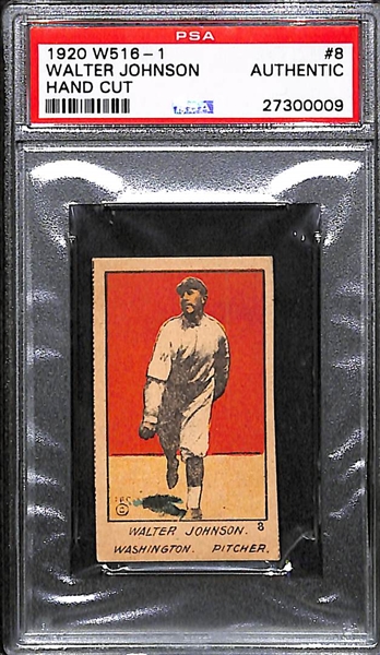 1920 W516-1 Walter Johnson Card #8 Strip Card - PSA Authentic