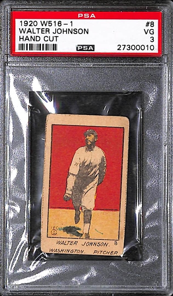 1920 W516-1 Walter Johnson Card #8 Strip Card - PSA 3
